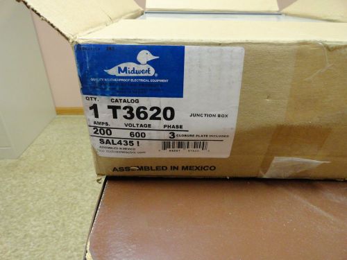 NEW- MIDWEST ELECTRIC PRODUCTS T3620 200AMP 600V 3 PHASE 4 BAR TERMINAL BOX