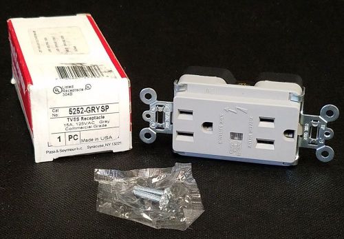 New pass &amp; seymour legrand 5252-grysp tvss receptacle 15a 125vac - fast ship for sale