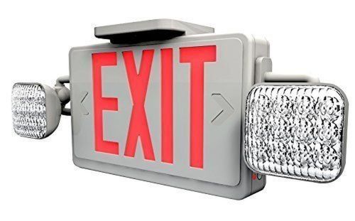 Ciata Lighting LED Red Exit Sign &amp; Emergency Light Combo with Battery Backup