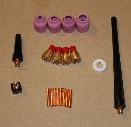 Tig welding gas lense cup collet kit for wp9 20 25 torch bodies with back caps.