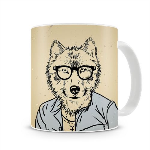 Quality Printed Ceramic Kitchen Coffee Mug – Hipster Wolf in a shirt