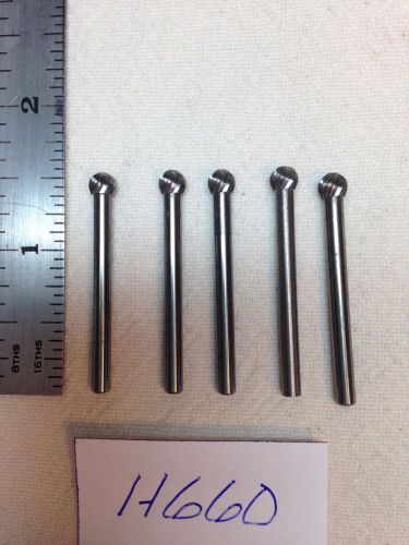 5 NEW 1/8&#034; SHANK CARBIDE BURRS. SINGLE CUT.  BIGS. BALL. MADE IN USA (H660)