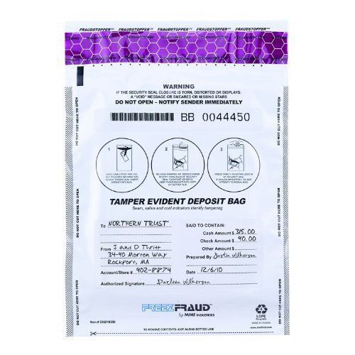 MMF Industries FREEZFraud Deposit Bags, 9 x 12 Inches, 100 Bags Per Pack, White