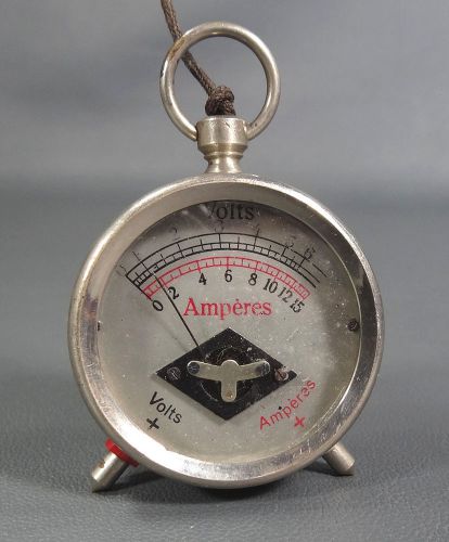 Vtg french volt&amp;amperes meter voltmeter measuring gauge tester tool device brass for sale