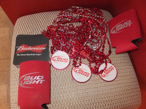 LOT OF BUDWEISER PARTY BAR ACCESSORIES BEAD KOOSIES COASTERS