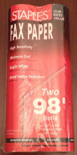 Fax Paper Staples Two 98&#039; Rolls High Sensitivity #736892 Brother Canon Fax