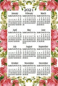 ROSES VINTAGE FLOWER YEARLY OFFICE KITCHEN FRIDGE 2021 MAGNETIC CALENDAR MAGNET