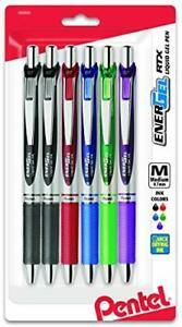 Pentel EnerGel Deluxe RTX Gel Ink Pens 0.7mm Metal Tip Assorted Colors 6 Pack...