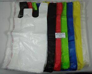 Qty. 500 Plastic T-Shirt Bags Retail Handles 11.5&#034; x 6&#034; x 21&#034; Variety of Colors