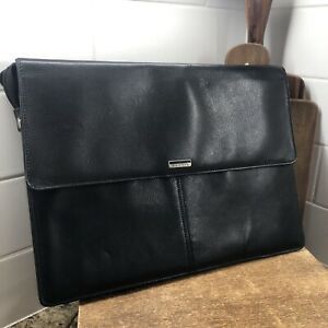 Fossil Correspondent Black Leather Portfolio Writing Pad Zip Folder Pockets