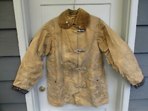 VINTAGE BODY GUARD FIREMEN&#039;S COAT / JACKET - SIZE 44 - TAN CANVAS - FLANNEL LINI