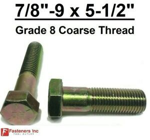 7/8-9 x 5-1/2&#034; Hex Bolt Yellow Zinc Plated Grade 8 Cap Screw Coarse Thread