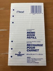 Meadwestvaco 46534 80 Count 3-3/4&#034; X 6-3/4&#034; Memo Book Refill,No 46534