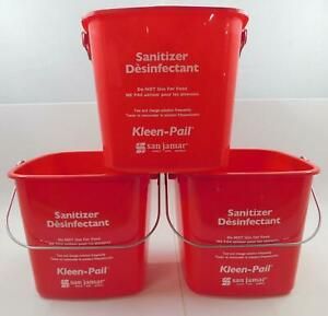 Lot of 3 Kleen Pail San Jamar 6 Quart Sanitizer Bucket (RED) - NEW- #R-4-2
