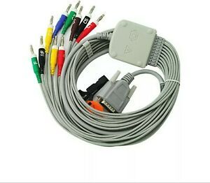 10 Lead Shielded EKG Cable Banana 4.0 Plug 15 pin Connector Fit for Nihon Kohden