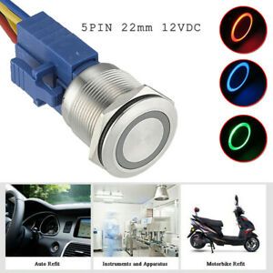 12V Volt Car LED Ring Light Angel Eye Metal Latching Push Button Switch &amp; Socket