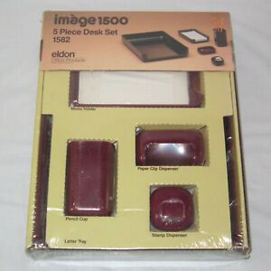 Vintage 1986 ELDON Image 1500 5-Piece Office Desk Set Paper Clip Disp Pencil Cup