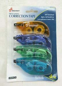 Skilcraft Correction Tape Single Line Press &amp; Roll White Strip 10m Length 4 Pack