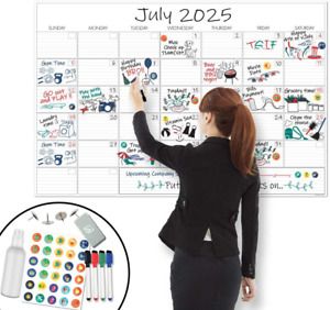 X Large Dry Erase Wall Calendar - 24&#034;X 36&#034; Premium Giant Oversized Undated Erasa