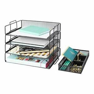 Blu Monaco Desk Organizers and Accessories Stackable Paper Tray - 4 Tier Stac...