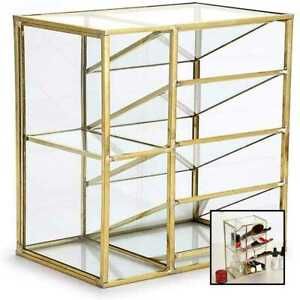 Vintage GOLD Metal Desk Organizer Glass Make Up Brushes Lipstick Holder Dresser