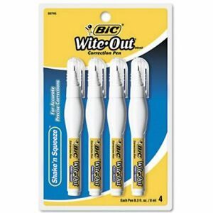 Bic Wite-Out Shake &#039;n Squeeze Correction Pen, 8 ml, White, 4/Pack (BICWOSQPP418)