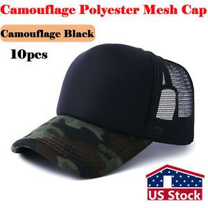 10pcs Sublimation 10pcs Camouflage Polyester Mesh Cap Hat Camouflage Black