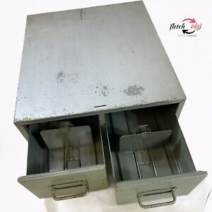 Vintage Metal Index Card Cabinet 2 Drawer File Holder Gray Stackable