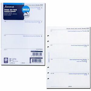 2022 Filofax A5 Size Diary Refill 22-68516 Week On Two Pages, Multilanguage
