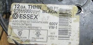 Essex Stranded Wire BLACK 12GA THHN 500FT BALANCE THWN MTW AWM TWN75 OIL RESISTA