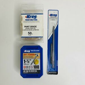 Kreg Tool Bundle Wood Pocket Hole Plug 1.5&#034; Pocket Hole Screws #2 Square Driver