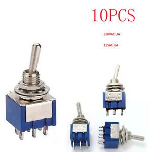 10 Pcs 2 Position 6 PIN ( ON-ON ) 6A 250V DPDT Miniature Toggle Small Switch Kit