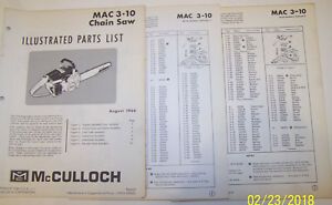 McCULLOCH CHAIN SAW MODEL MAC 3-10 ORIGINAL OEM ILLUSTRATED PARTS LIST