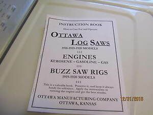 Ottawa Gas/kero  Engine Log Saw/ buzz saw Instruction book manual