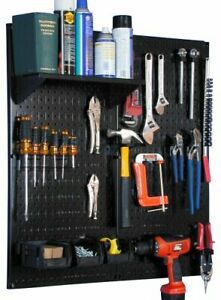 Control Metal Pegboard Utility Tool Storage Kit with Black Pegboard and Black