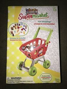 Red Simulation Supermarket Large Shopping Cart Toy Cut Fruits Vegetables