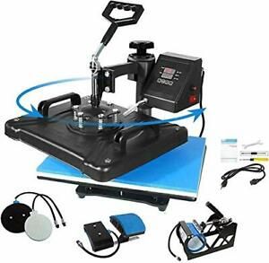 Pro 5 in 1 Combo Heat Press Machine for T-Shirt Hat Cap Mug Plate, Blue