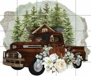 Red Christmas Truck Winter Sublimation Transfer, Ready to Press, Rustic Truck