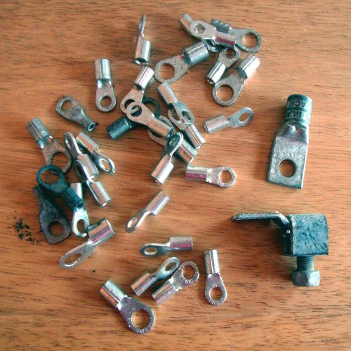 Lot of 34 aluminum, round, wire terminals, assorted sizes 1/4&#034; &amp; 3/8 cable for sale