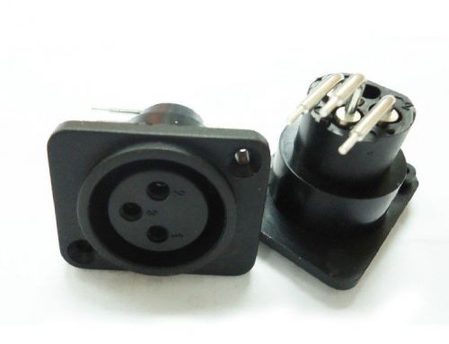 20pcs right angle 3-pin xlr female panel chassis socket black connector for sale