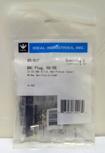 Ideal inst. 85-517 bnc plug, rg-59 22-23 awg solid, non-plenum jacket pkg. of 5 for sale