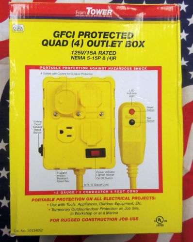 Tower gfci protected quad (4) outlet box 125v / 15a rated 30334052 for sale