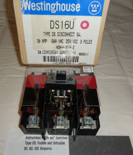 Westinghouse DS16U Disconnect Switch 30A 600VAC 3 Poles Non Fusible Safety NEW