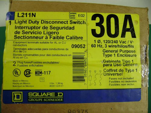 NEW Square D 30Amp Light Duty Disconnect Switch #L211N  120/240vac