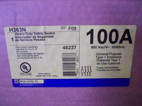 Nib square d h363n 100a 600v 3 pole fusible disconnect nema 1 enclosure for sale