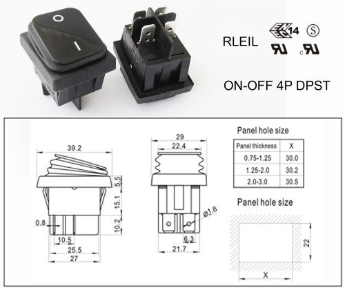 Black RLEIL RL2(P) Waterproof IP65 ON/OFF Boat Car Rocker Switch 16/10A 125/250V