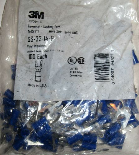 NEW 3M 94871 Vinyl Insulated Locking Fork Terminal 16-14 AWG 100 Pack Blue
