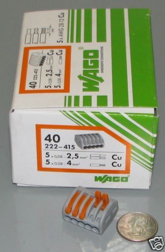 (40)5-pole wago lever wire nut cage clamp® 222-415 nib for sale