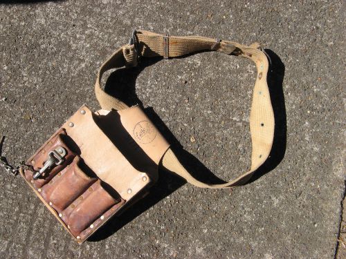 &#039;60s KLEIN # 5127T Leather Tool Pouch on  WWII KHAKI WEB PISTOL BELT OLD