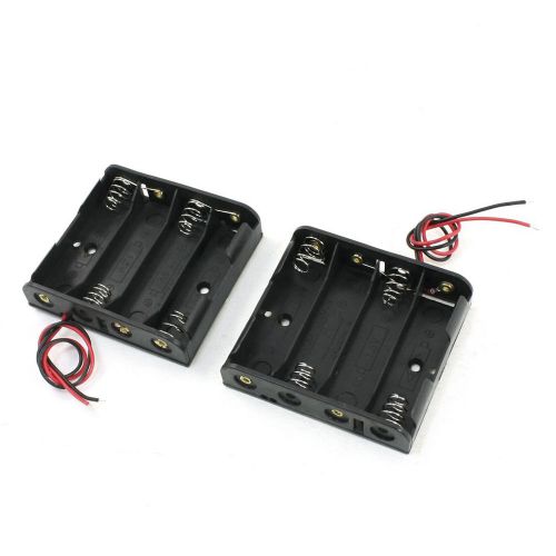 2015 2Pcs Black 4 x 1.5V AA Battery Holder Storage Case Box w Wire Leads
